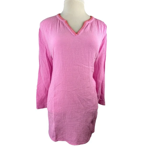 Belle Beach by Kim Gravel Cotton Gauze Color Crush Whipstitch Top Plus Size 4X - Picture 4 of 11